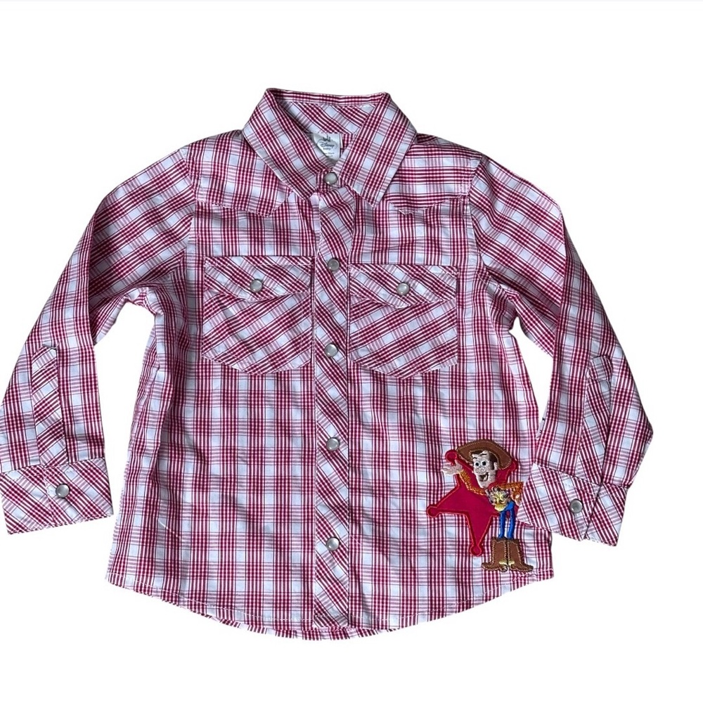 Disney Store Baby plaid western-style snap shirt Woody from Toy Story 2Y